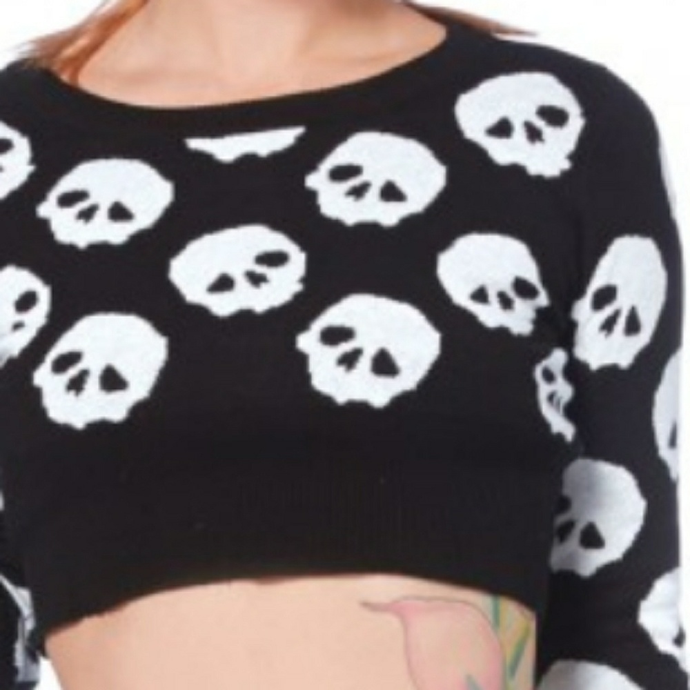 "ALLOVER SKULLS" CROPPED SWEATER BY JAWBREAKER  - Picture 2 of 2